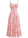 Cross-Border European and American 2026 Amazon Summer New Printed Tie-Up Strap Dress with Back Tie Waist-Cinching Long Dress