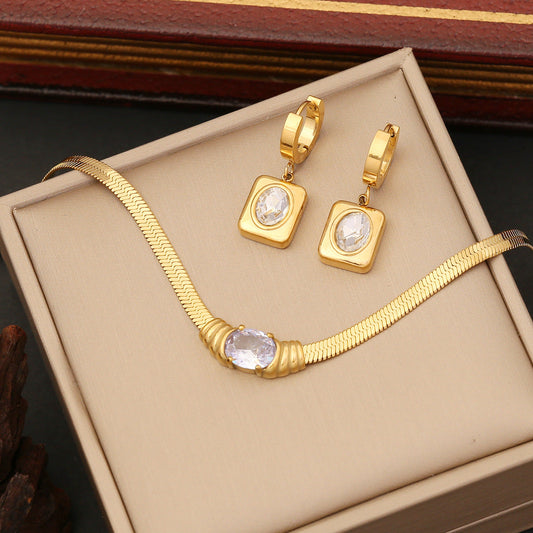 Elegant Stainless Gold Bracelet, Earrings & Necklace
