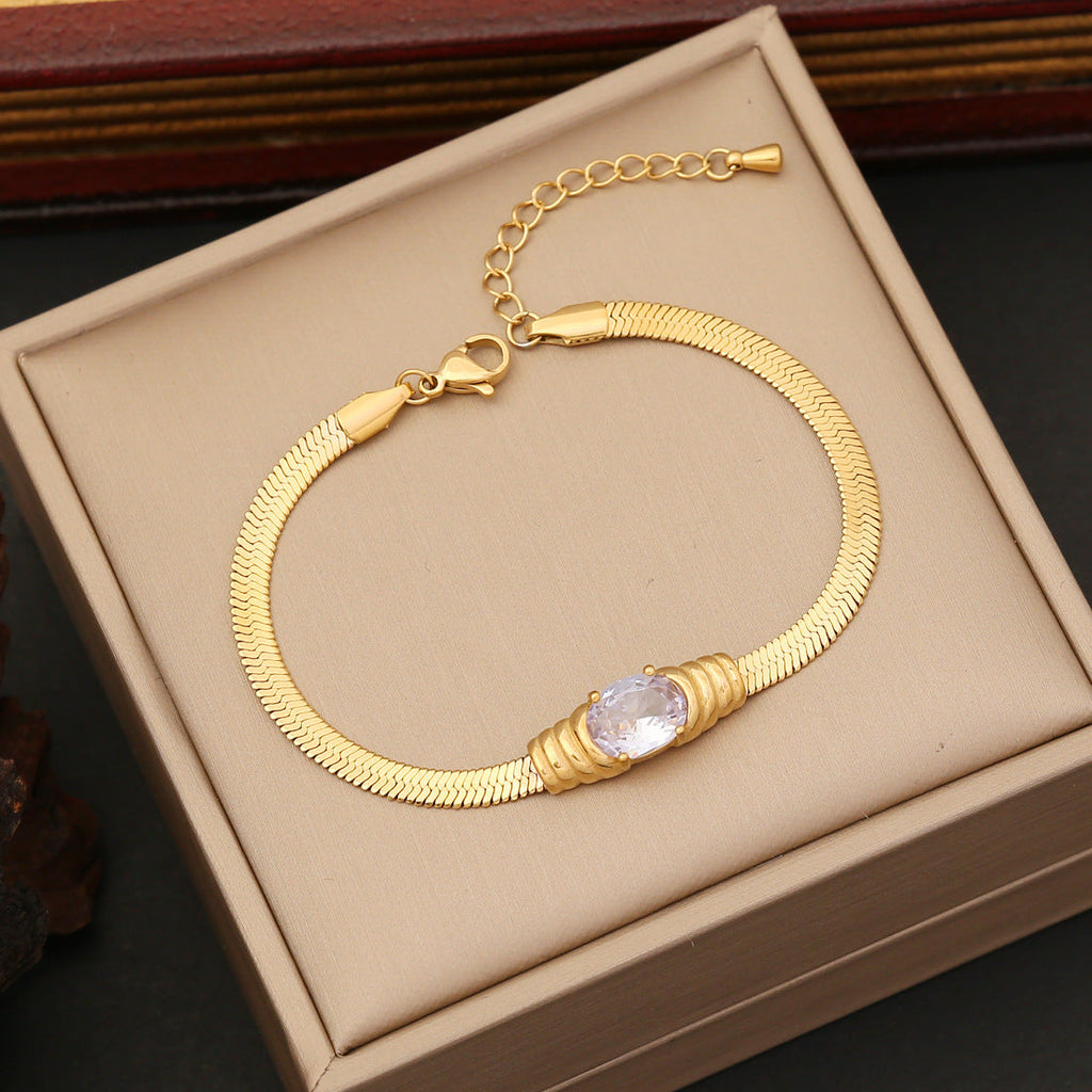 Elegant Stainless Gold Bracelet, Earrings & Necklace