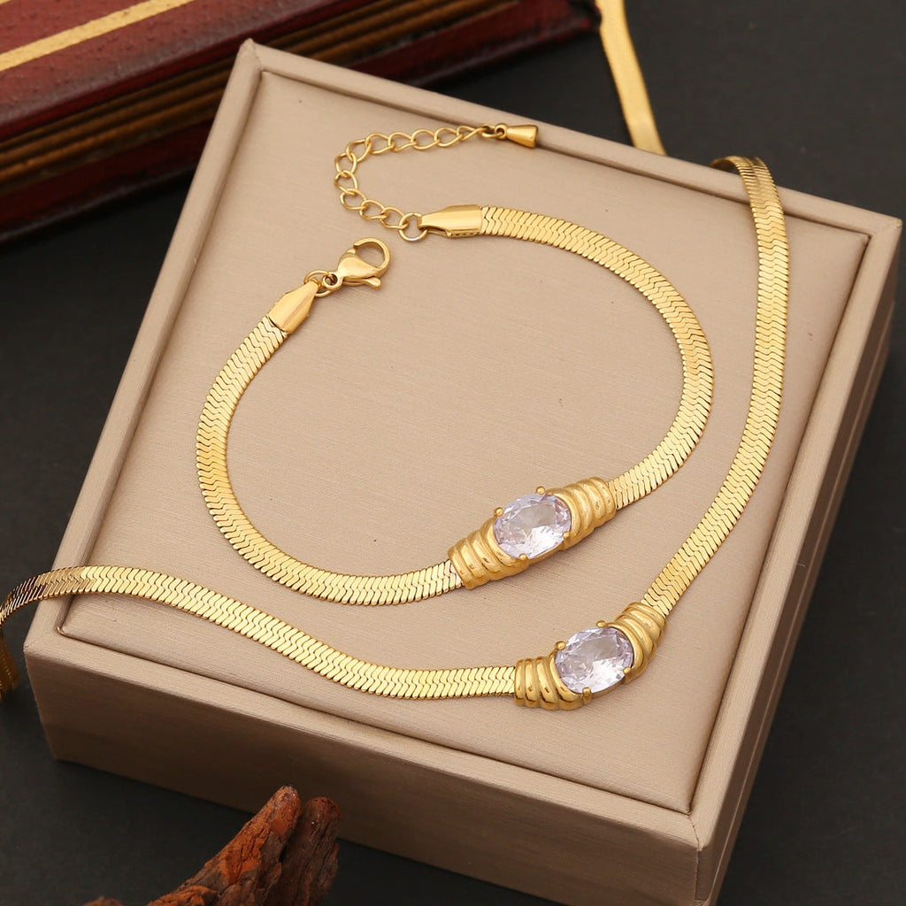 Elegant Stainless Gold Bracelet, Earrings & Necklace